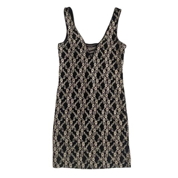 Intimately Free People Black and Gold Lace Embroidered Mini Dress - Picture 9 of 13